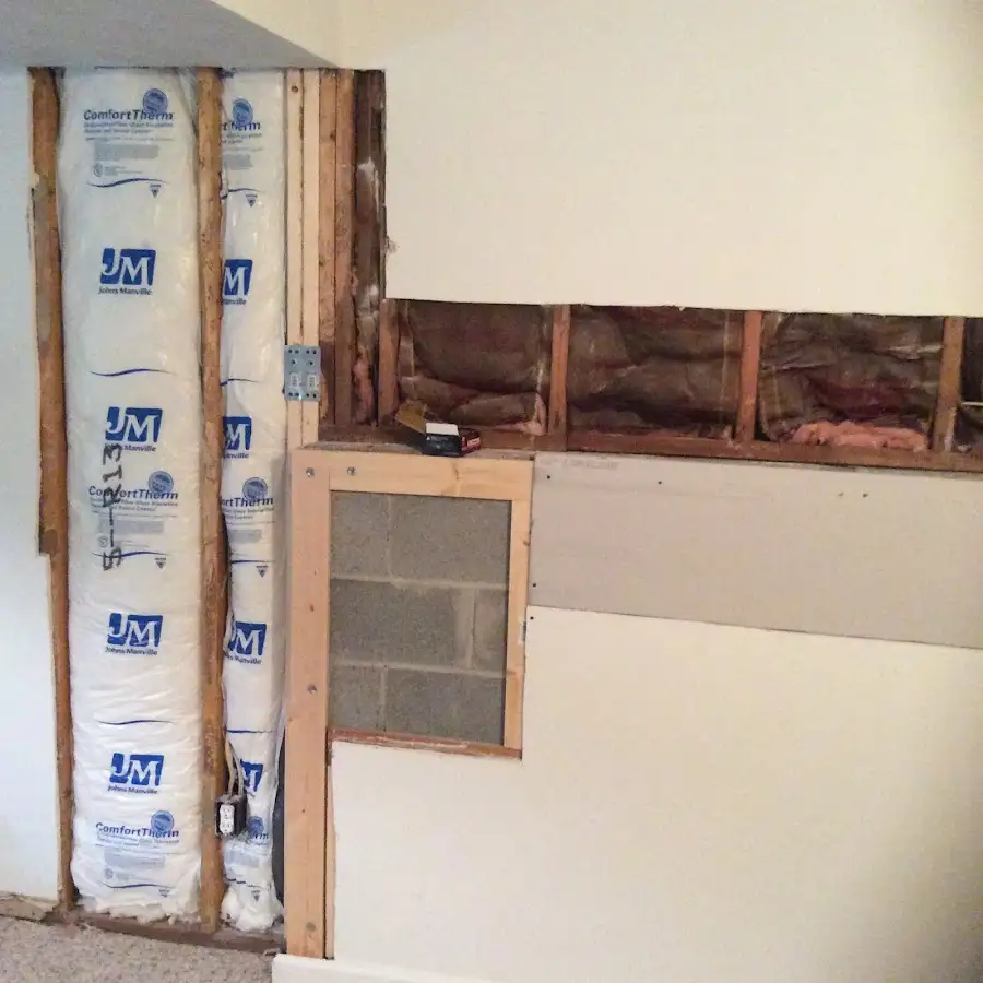 Wall insulation replacement during Basement Flood Cleanup in Yarmouth